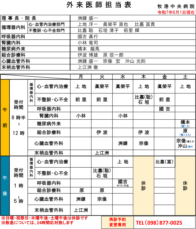 外来医師担当表