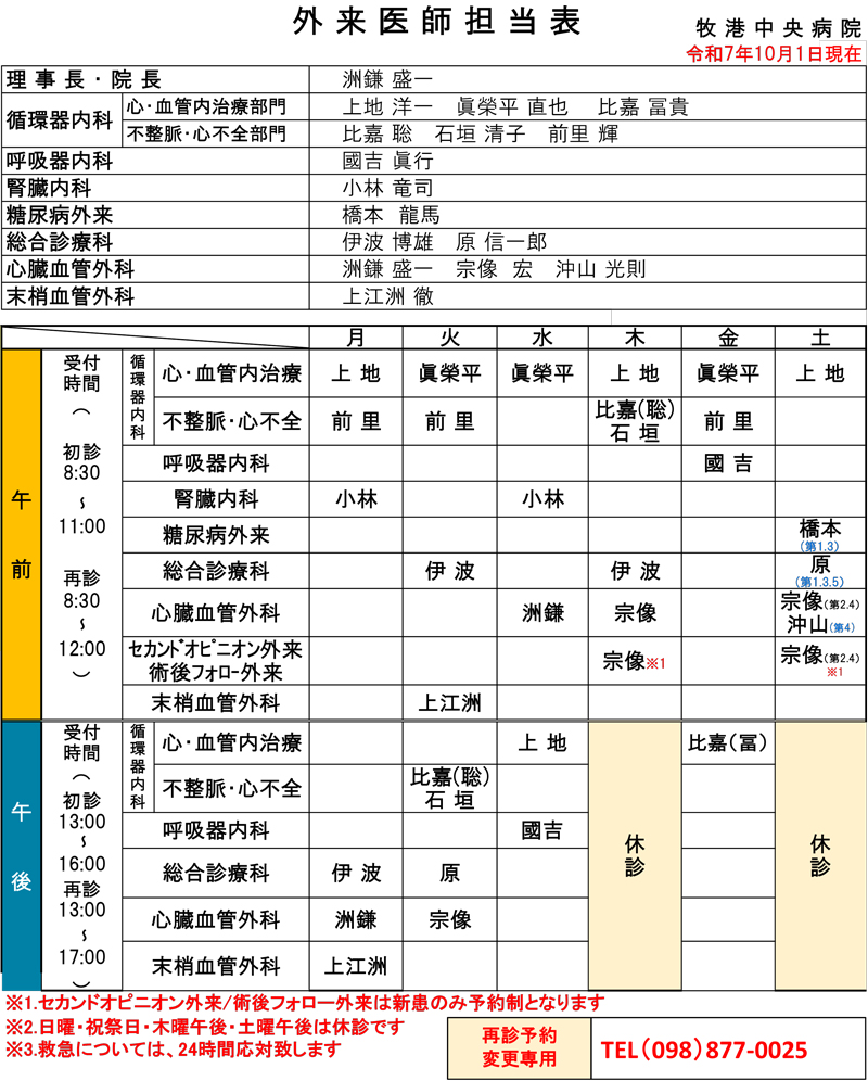 外来医師担当表