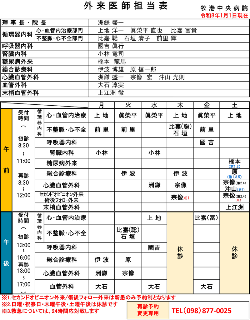 外来医師担当表