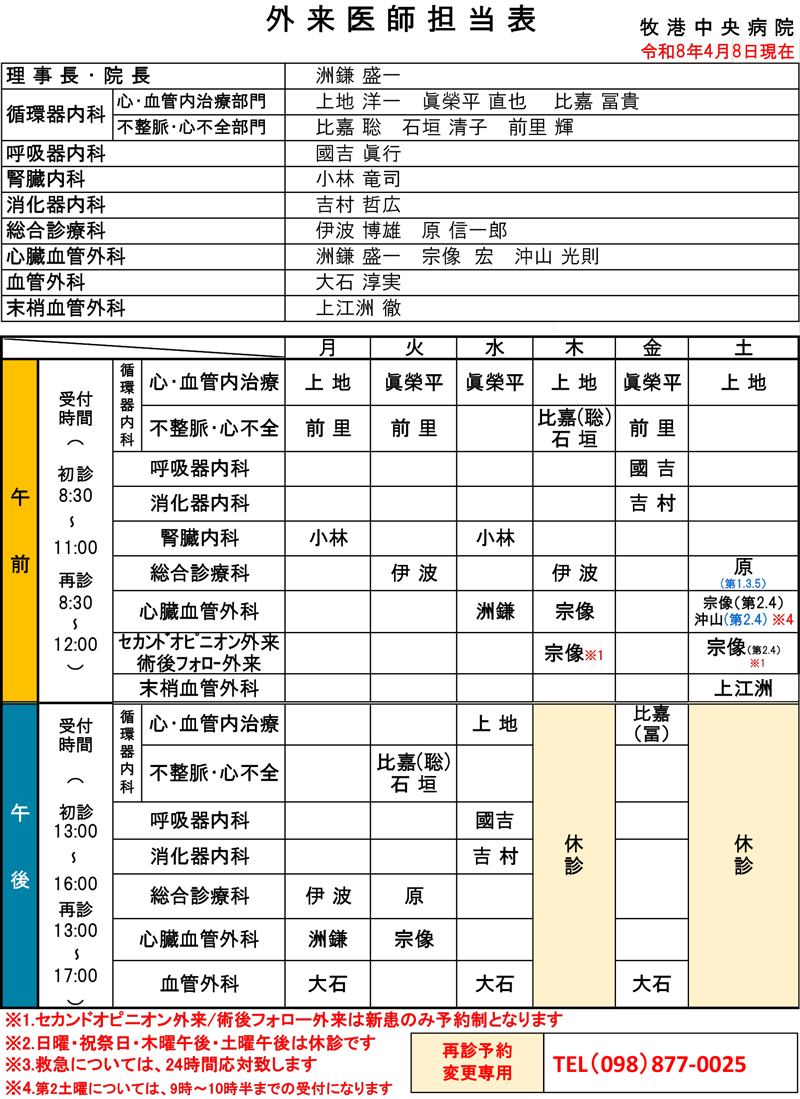 外来医師担当表