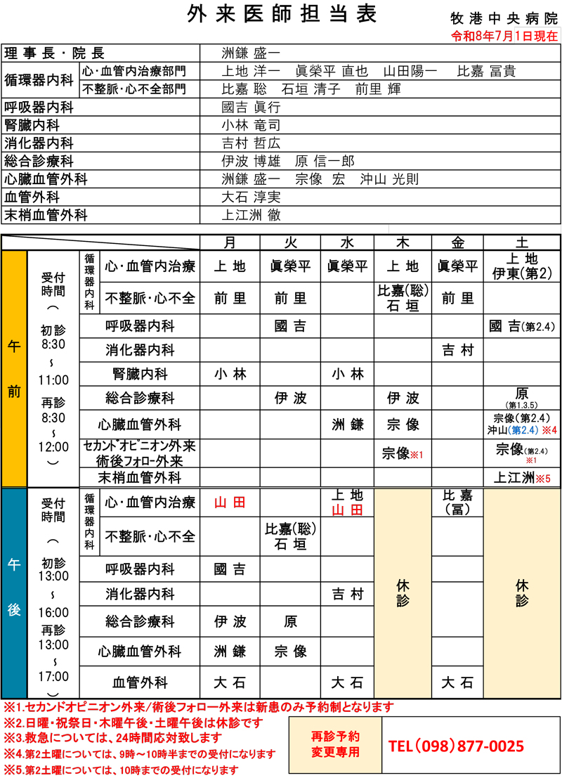外来医師担当表