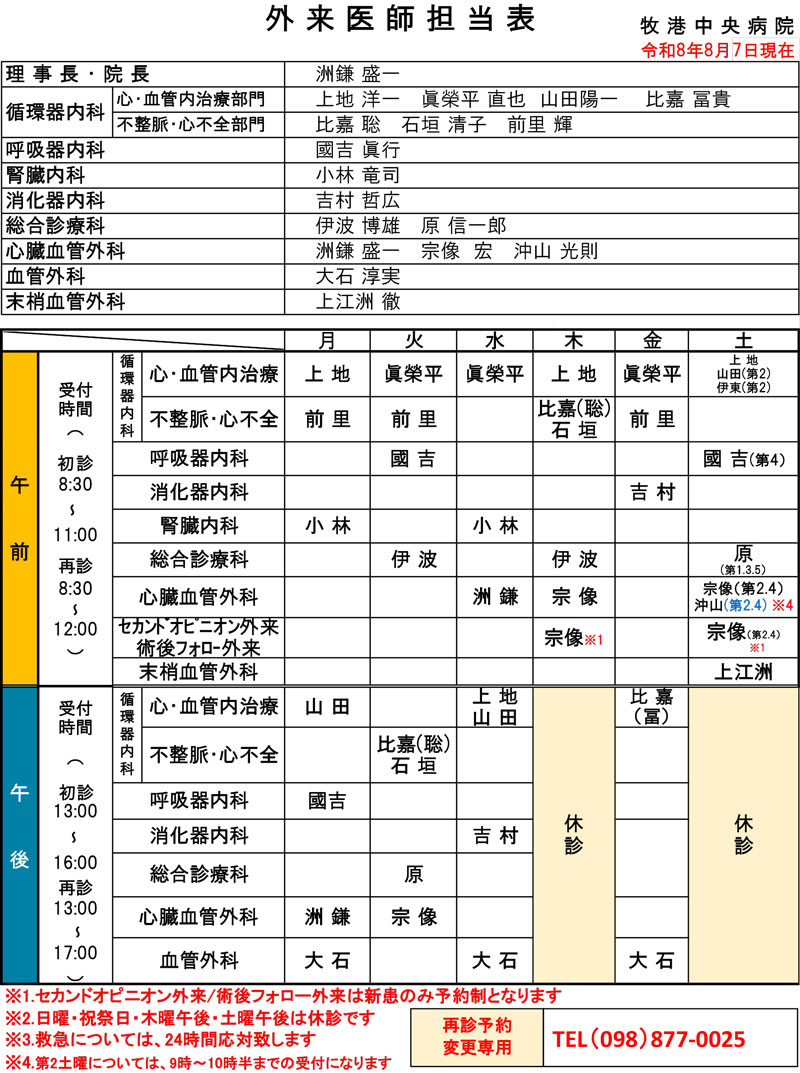 外来医師担当表